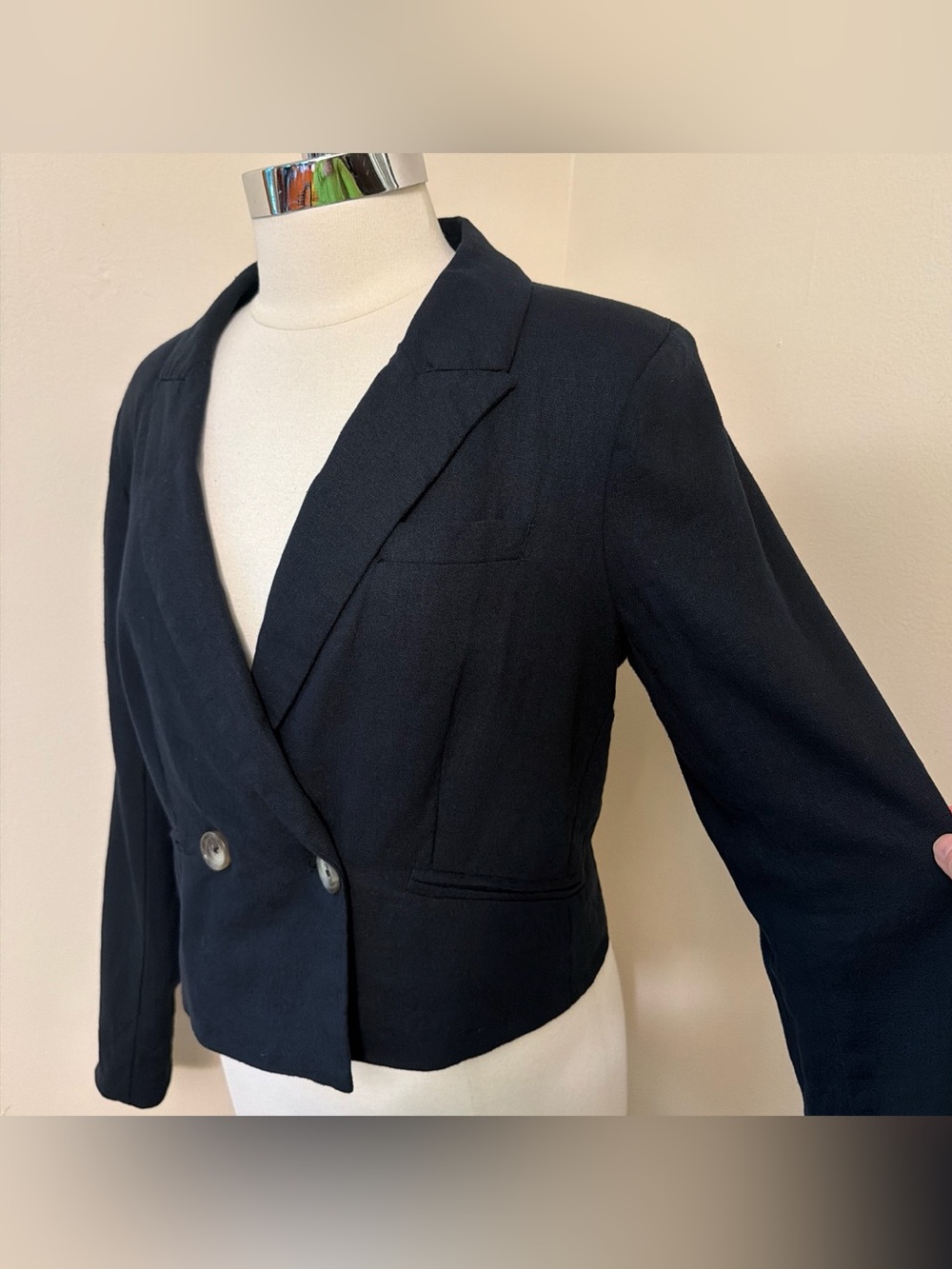 Jason Wu Black Cropped Linen Rayon Blazer M-L